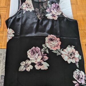 Satin Black Floral Top